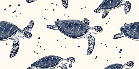 Elegant illustration of sea turtles swimming gracefully on a light background.