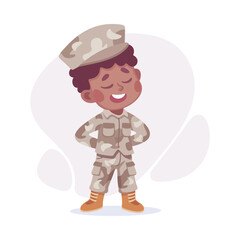 Boy Soldier in Military Uniform as Child Profession Vector Illustration