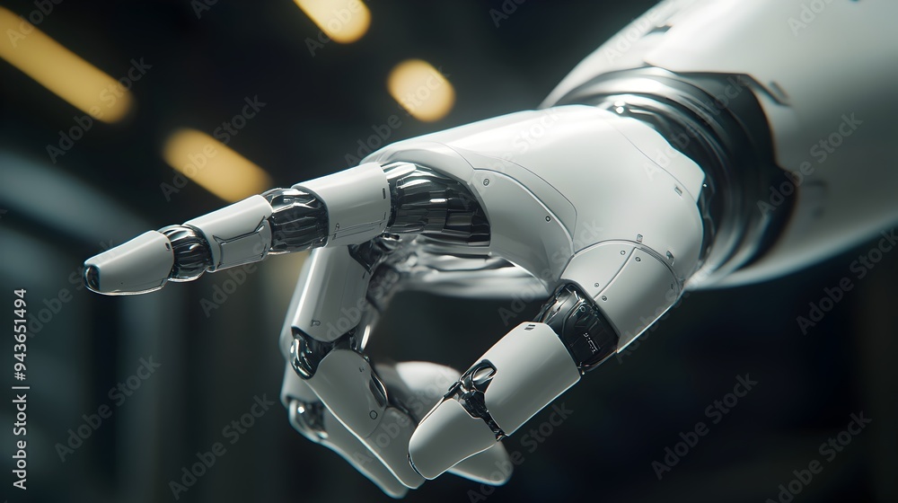 Poster close-up view of a robotic hand showcasing advanced technological capabilities