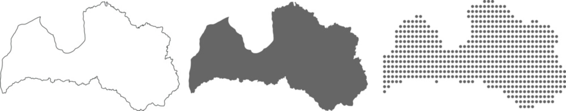 Latvia map in outline, grey color, dotted style.