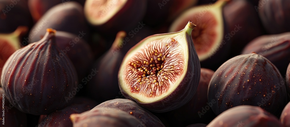 Fototapete farm fresh figs background close up macro shot of ripe farm fresh figs. with copy space image. place