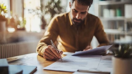 Small business owner signing business papers in their office.