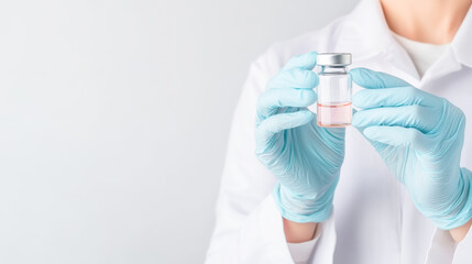 Fototapeta premium A healthcare professional holding a vaccine vial, showcasing medical preparedness and safety in a clinical environment.