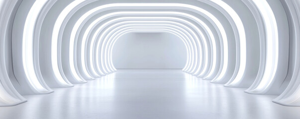 Obraz premium A modern, brightly lit hallway with smooth curves and a clean white interior, perfect for futuristic or minimalist themes.