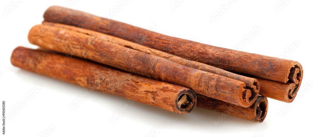 Fototapete Top view of aromatic cinnamon sticks isolated on white Cinnamon on a white background cutout Top view. with copy space image. Place for adding text or design