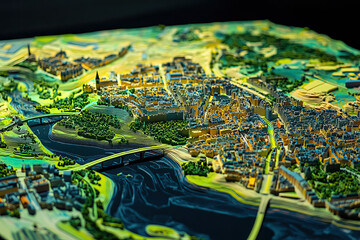 Fototapeta premium Technical aerial visual, 3D LiDAR GIS aerial map satellite scan model isolated, showing Limoges, France. Elevation, topography, render