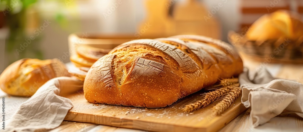 Poster fresh bread viewed from above. with copy space image. place for adding text or design