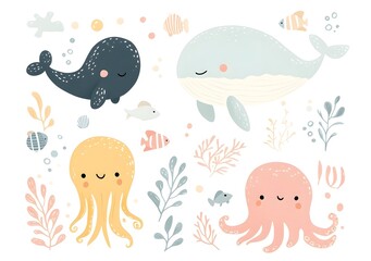 Cute and Colorful Underwater Sea Creature Cartoon