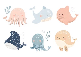 Cute Cartoon Sea Creatures for Aquatic Nature and Wildlife Education