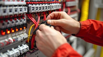 Professional examining electrical components in a contemporary home, ensuring safe and efficient operation.