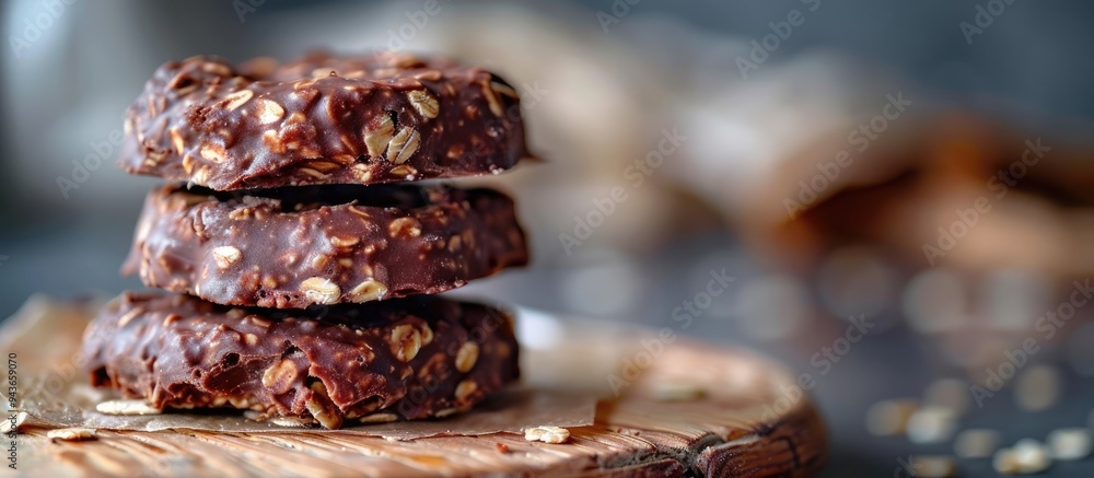 Poster no bake chocolate peanut butter oat cookies. with copy space image. place for adding text or design