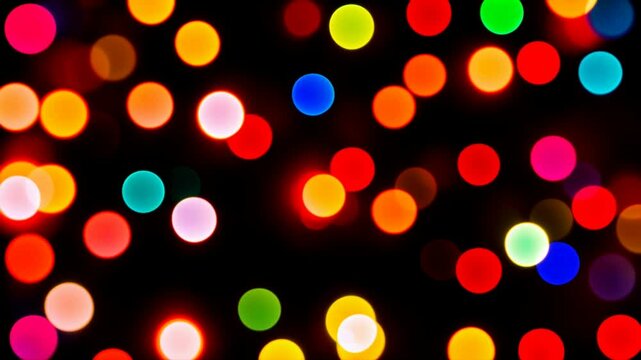 bokeh. abstract vibrant colorful background with bright rainbow pattern and red and yellow lights. smooth motion of circle shapes. loop animation. seamless footage.