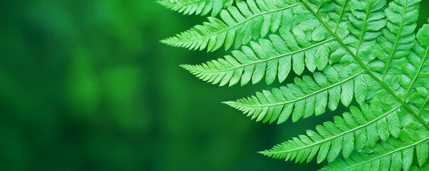 Obraz premium Close-up view of a vibrant green fern leaf showcasing its intricate texture against a soft green background.