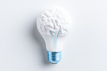 Creative light bulb design featuring a brain, symbolizing ideas, innovation, and intelligence on a clean background.