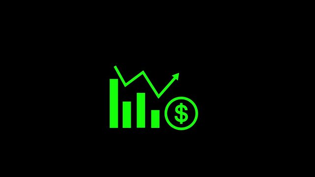 Business loss falling down with dollar icon, financial graph chart animation.4k