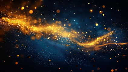 Fototapeta premium A stunning abstract background featuring golden bokeh lights scattered across a deep blue gradient. 