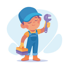 Boy Technician or Handyman with Toolbox as Child Profession Vector Illustration