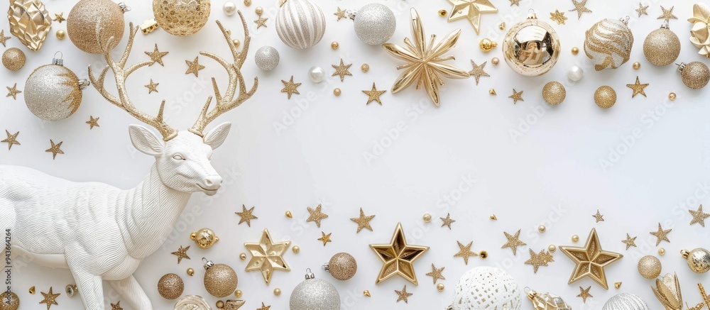 Poster christmas arrangement new year or christmas pattern flat lay top view featuring a deer decorative go