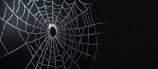 Obraz premium cobweb or spider web set against a black background. with copy space image. Place for adding text or design