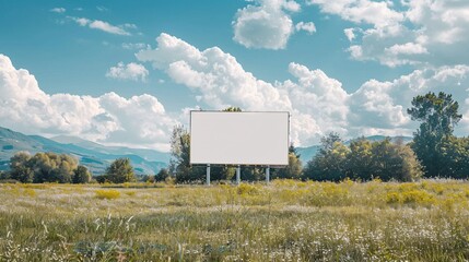 Blank Advertising Billboard in Peaceful Rural Landscape with Copyspace