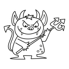 Obraz premium Black and white illustration of a demon with a trident, coloring page