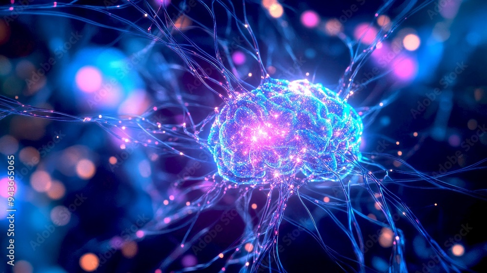 Aufkleber a vibrant digital representation of a brain. this graphic showcases neural connections in bright col