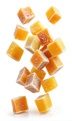 Flying Pieces of marmalade on white background, Clipping path