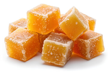 Pieces of marmalade on white background, Clipping path