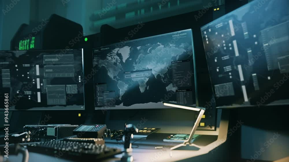 Aufkleber futuristic ai radar technology scanning the virtual map of the whole world. futuristic ai radar sear