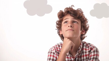 Teenage Boy Contemplating, Thought Bubble