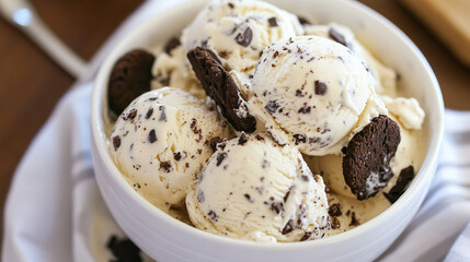 Cookies and cream ice cream scoops with chocolate cookie crumbles.