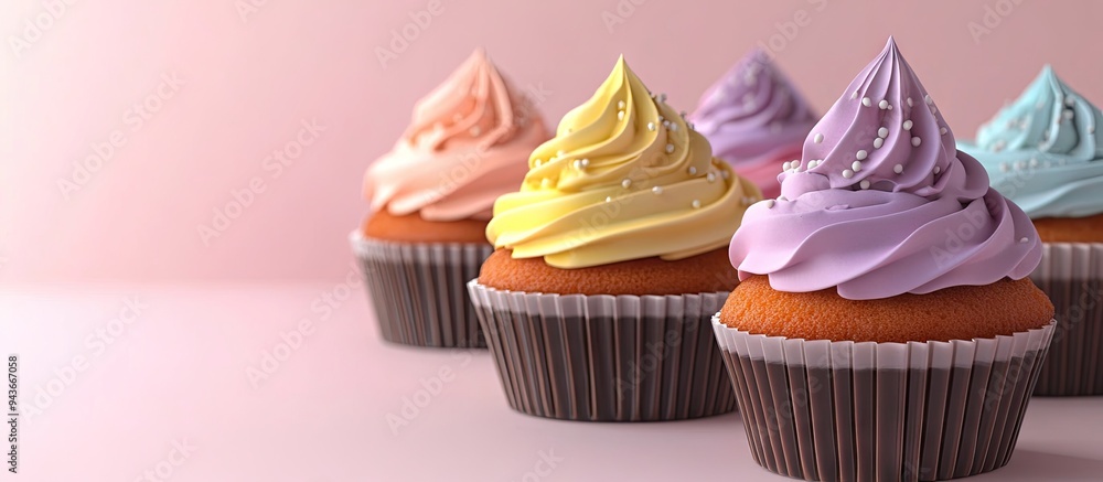 Fototapete assorted cupcakes in various colors. with copy space image. place for adding text or design