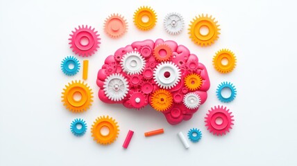 An intricate illustration of a brain made up of gears in bright, contrasting colors, interconnecting seamlessly