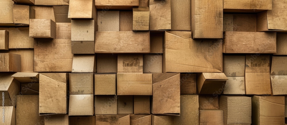 Poster Many brown cardboard boxes. with copy space image. Place for adding text or design