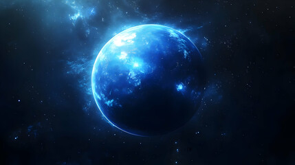 Fototapeta premium A glowing blue planet in space with a starry background.