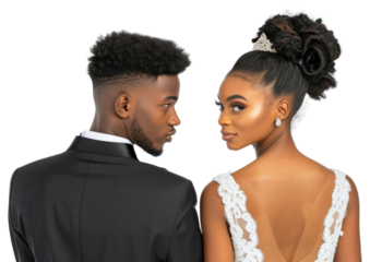 PNG  Black people couple wedding portrait adult.