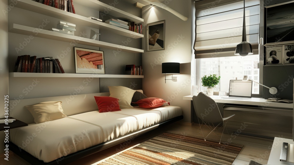 Poster explain how to utilize vertical space effectively with creative shelving and storage units