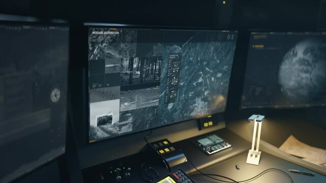 Satellite spy technology is used for the analysis of the digital terrain map. Satellite spy tech is scanning through the zone. Satellite spy tech identifies the location of the rival military base.