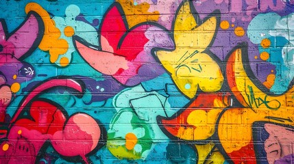 Obraz premium Vibrant Graffiti Mural on City Wall with Colorful Abstract Patterns and Shapes