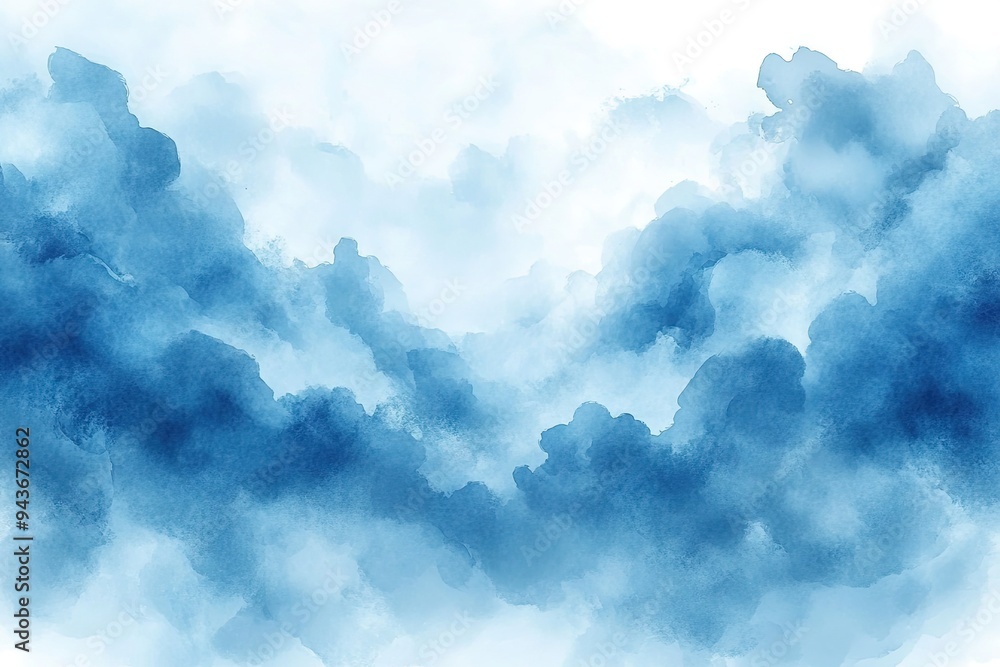 Poster A captivating watercolor painting of blue clouds, evoking a dreamy atmosphere and a sense of calm.