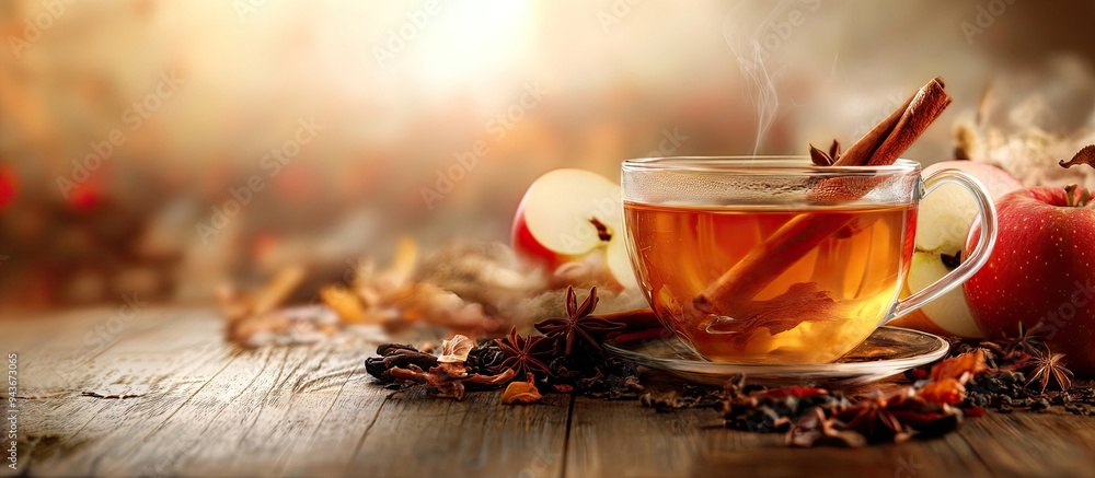 Aufkleber spiced apple herbal tea. with copy space image. place for adding text or design