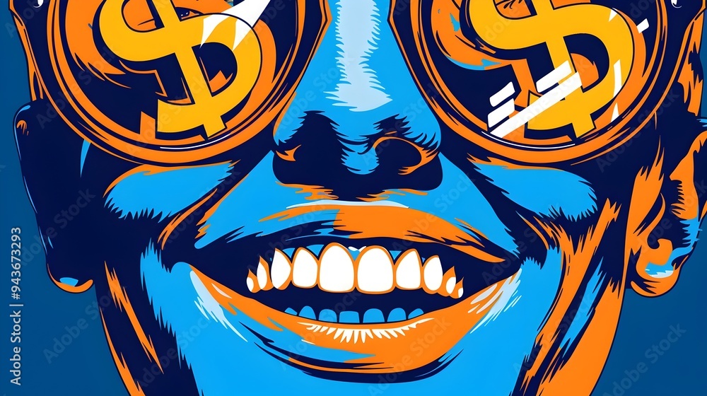 Poster psychedelic warped digital portrait with vibrant swirling color patterns