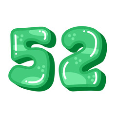 Naklejka premium Cute funny number 52 fifty two vector illustration, green number 52 image in cartoon style