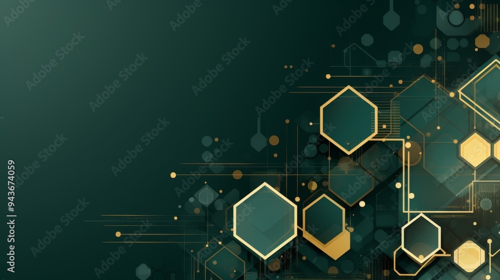 Poster abstract hi tech circuit board design with hexagons and spheres in turquoise and beige tones
