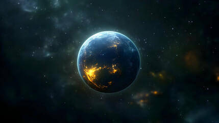 Fototapeta premium A glowing planet in deep space with stars and nebulas.