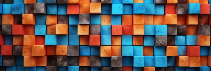 Vibrant 3d cube wooden wall banner panorama with colorful wood texture for immersive display