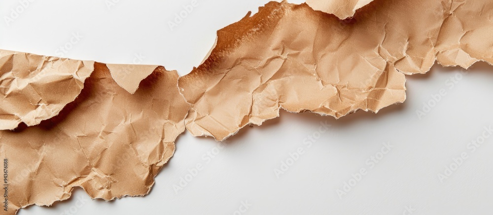 Poster torn kraft paper with curled edges set against a white background. with copy space image. Place for adding text or design