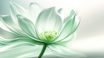Obraz premium Close-up of elegant white lotus flower with soft green accents, calming and serene atmosphere in interior design, wall art, spa decor, and wellness center posters.