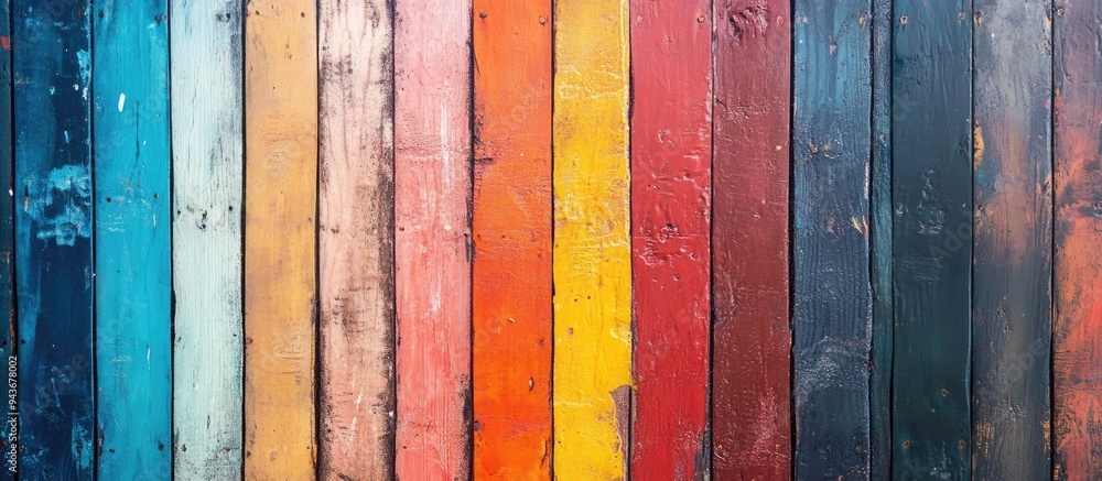 Poster painted wooden backdrop featuring various colors of paint. with copy space image. place for adding t