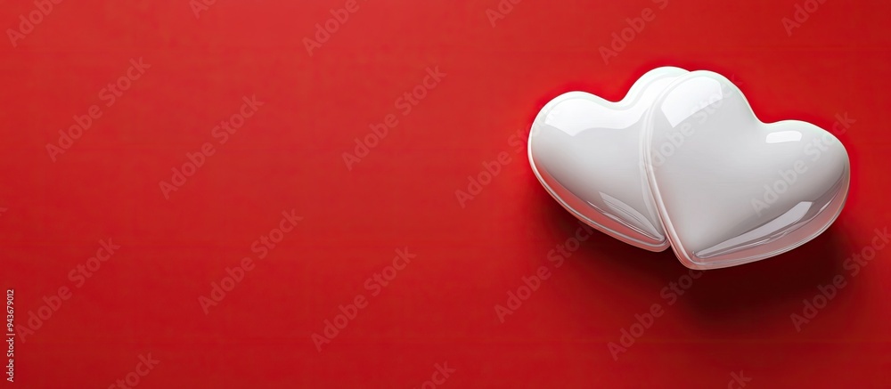 Aufkleber two white hearts against a red background. with copy space image. place for adding text or design